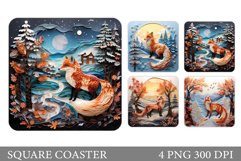 Fox Coaster Sublimation. Quilling Fox Square Coaster Product Image 1