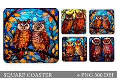 Stained Glass Owls Square Coaster. Owls Sublimation Product Image 1