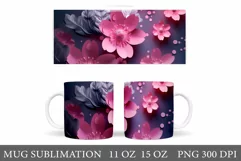 3D Flowers Mug Wrap Design. Paper Flowers Mug Sublimation Product Image 1