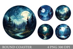 Night Forest Round Coaster. 3D Forest Round Coaster Design Product Image 1