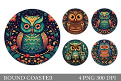 Owl Coaster Sublimation. Owl Coaster Round Design Product Image 1