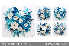 3D Butterflies Square Coaster. Paper Butterflies Coaster Product Image 1