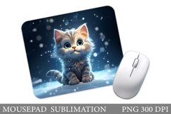 Winter Cat Mouse Pad. Cute Cat Mouse Pad Sublimation Product Image 1