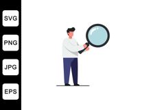 Person holding a magnifying glass in a flat vector art style Product Image 1