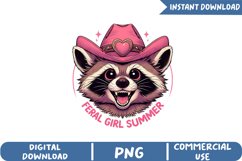 Feral Girl Summer Sublimation, Funny Raccoon Png Product Image 1