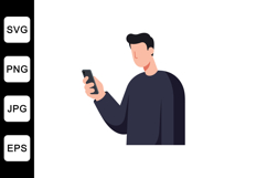 Man holding smartphone with casual expression in flat vector Product Image 1