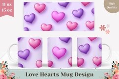 3D Love Mug Sublimation, Pink Hearts Mug Design Product Image 1