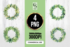 Watercolor Green Wreath Clipart Sublimation PNG Product Image 1