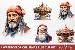 Watercolor Christmas blue Clipart PNG Product Image 1