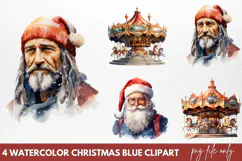 Watercolor Christmas blue Clipart PNG Product Image 1