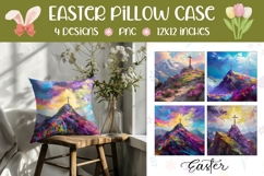Easter Cross Pillow Template, Floral Easter Pillowcase PNG Product Image 1