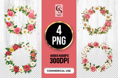 Rose Daisy Floral Wreath Clipart Sublimation PNG Product Image 1