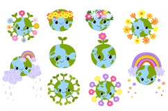 Cute Earth Day Clipart Set: Kawaii Planet Earth Characters w Product Image 2