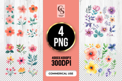 Colorful Watercolor Floral Element Clipart Sublimation PNG Product Image 1