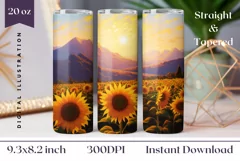 Sunflowers Field Tumbler Wrap, Sunflowers Sublimation PNG Product Image 1