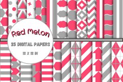 Red Melon, Gray and White Digital Papers Product Image 1