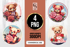 Cute Teddy Bear With Roses Clipart Sublimation PNG Product Image 1