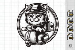Cool Cat Rider on Classic Motorcycle Product Image 1