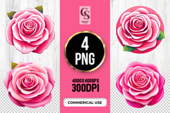 Pink Rose Blossom Clipart Sublimation PNG Product Image 1