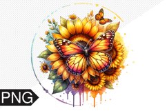Butterfly and Sunflower Sublimation - Clipart PNG Design Product Image 1