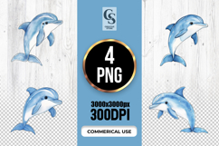 Cute Blue Dolphin Watercolor Clipart Sublimation PNG Product Image 1