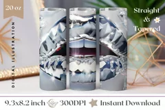 Holographic Lips Tumbler Wrap, Silver Lips Tumbler PNG Product Image 1
