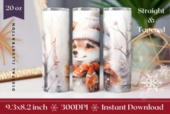 Christmas Tumbler Wrap, Watercolor Winter Dog Sublimation Product Image 1