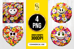 Floral Smiley Face Clipart Sublimation PNG Product Image 1