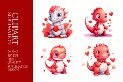 Watercolor Dino, Valentines Day Clipart Sublimation Product Image 1