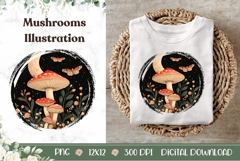 Mushrooms Illustration, Cartoon Night Forest PNG Product Image 1