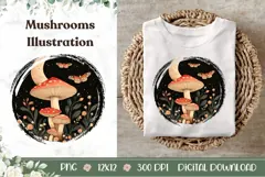 Mushrooms Illustration, Cartoon Night Forest PNG Product Image 1