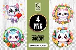 Cute Floral Cat Clipart Sublimation PNG Product Image 1