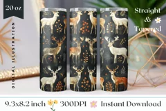 Deer Tumbler Wrap Design, Floral Tumbler Template, Deers PNG Product Image 1
