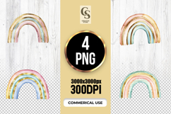 Watercolor Pastel Rainbow Gold Glitter Clipart PNG Product Image 1