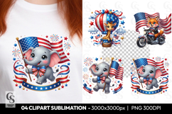Patriotic Elephant With American Flag Clipart PNG Product Image 1