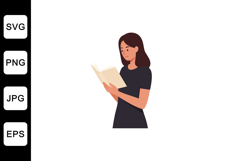 Woman reading a book in flat design style vector art Product Image 1