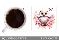 Cute Owl Coaster Sublimation. Owl Square Coaster Design Product Image 1