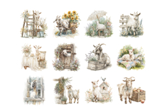 Watercolor Goat Clipart PNG Set Product Image 3