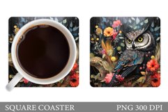 Owl Coaster Design. Owl Flowers Coaster Sublimation Product Image 1