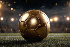 Golden Soccer Ball on Stadium Field Sports Background Product Image 1