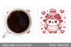 Cute Owl Coaster Design. Valentines Owl Coaster Sublimation Product Image 1