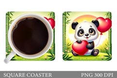 Cute Panda Coaster Sublimation. Valentines Panda Coaster Product Image 1