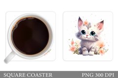 Cute Cat Coaster Design. Spring Coaster Sublimation Product Image 1