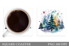 Watercolor Christmas Tree Coaster. Christmas Tree Coaster Product Image 1