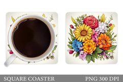 Flowers Square Coaster Sublimation. Flowers Coaster Design Product Image 1