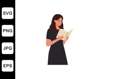 Young woman reading a book in minimal flat design vector ill Product Image 1
