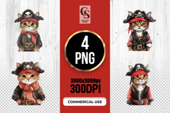 Watercolor Pirate Cat Clipart Sublimation PNG Product Image 1