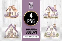 Lavender Cottage Watercolor PNG Product Image 1