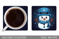 Snowman Square Coaster. Cute Snowman Coaster Design Product Image 1