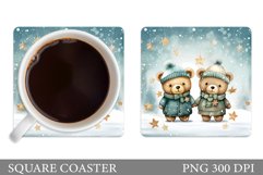 Winter Bears Coaster Sublimation. Cute Bears Coaster Design Product Image 1